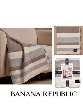 New Banana Republic Wool/Cotton Jacquard Throw, Brown